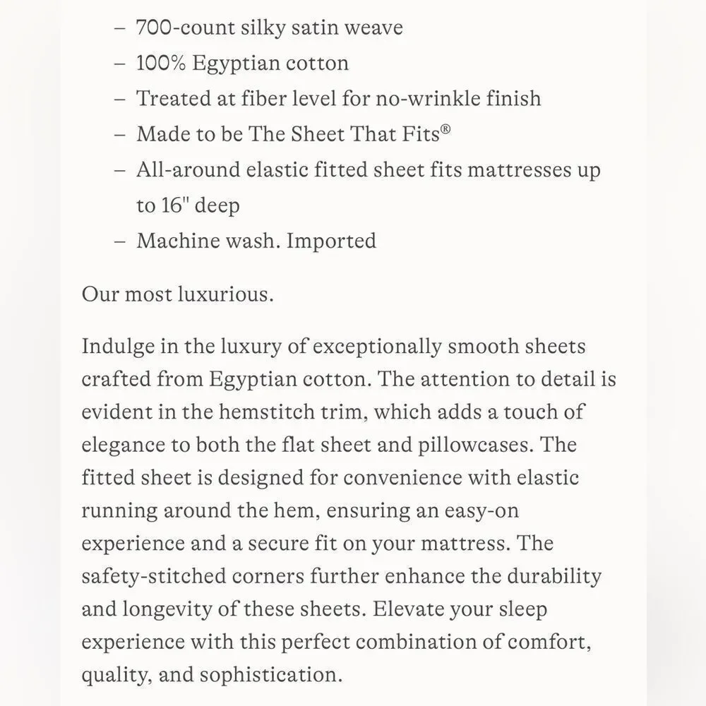 Land's End 700 Count Egyptian cotton king sheet set Ivory Color King Size